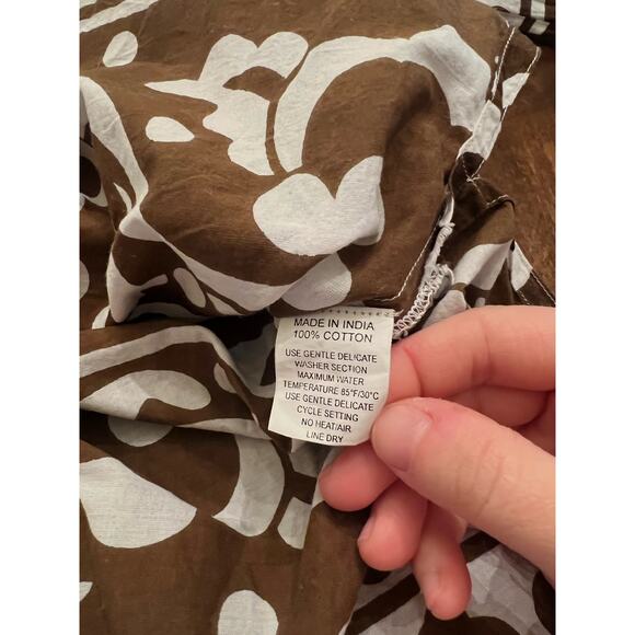 Virginia Witbeck Women’s Brown White Floral Boho Cotton Tunic Blouse Size Small - Picture 5 of 10